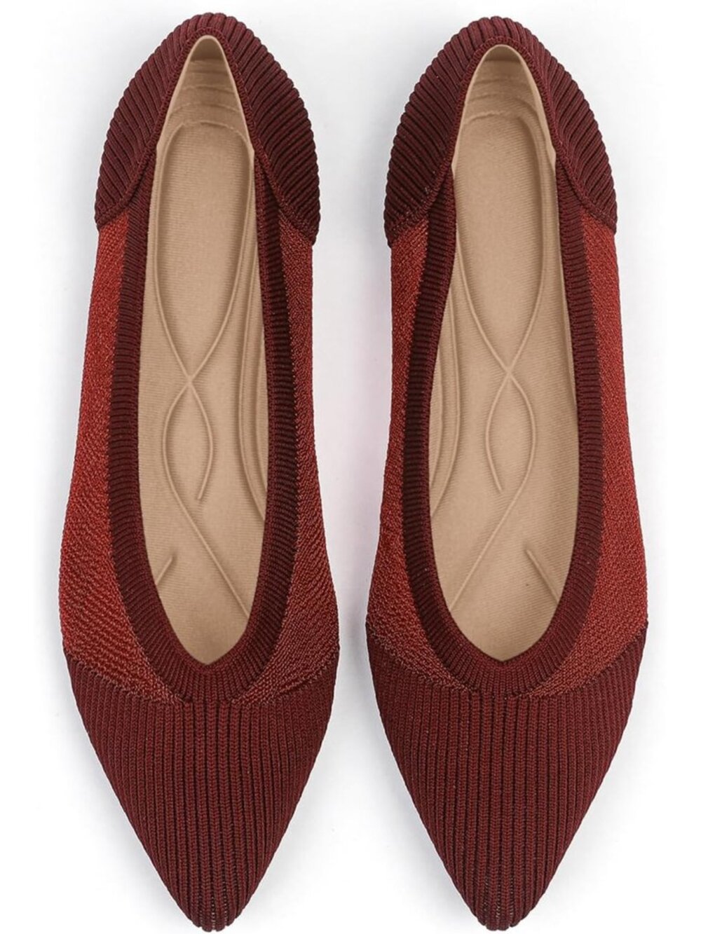 Women's Red Comfortable Dressy Mesh Pointed Toe Pull On Knit Ballet Flat Shoes